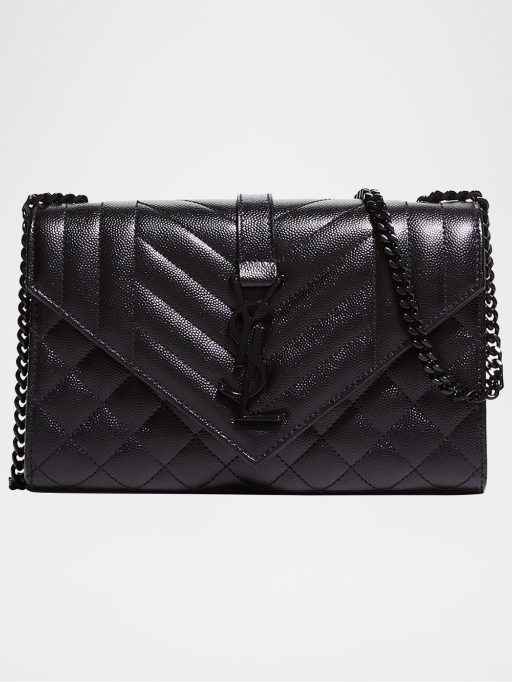 Saint Laurent Envelope Triquilt Small YSL Shoulder Bag in Grained Leather $2750